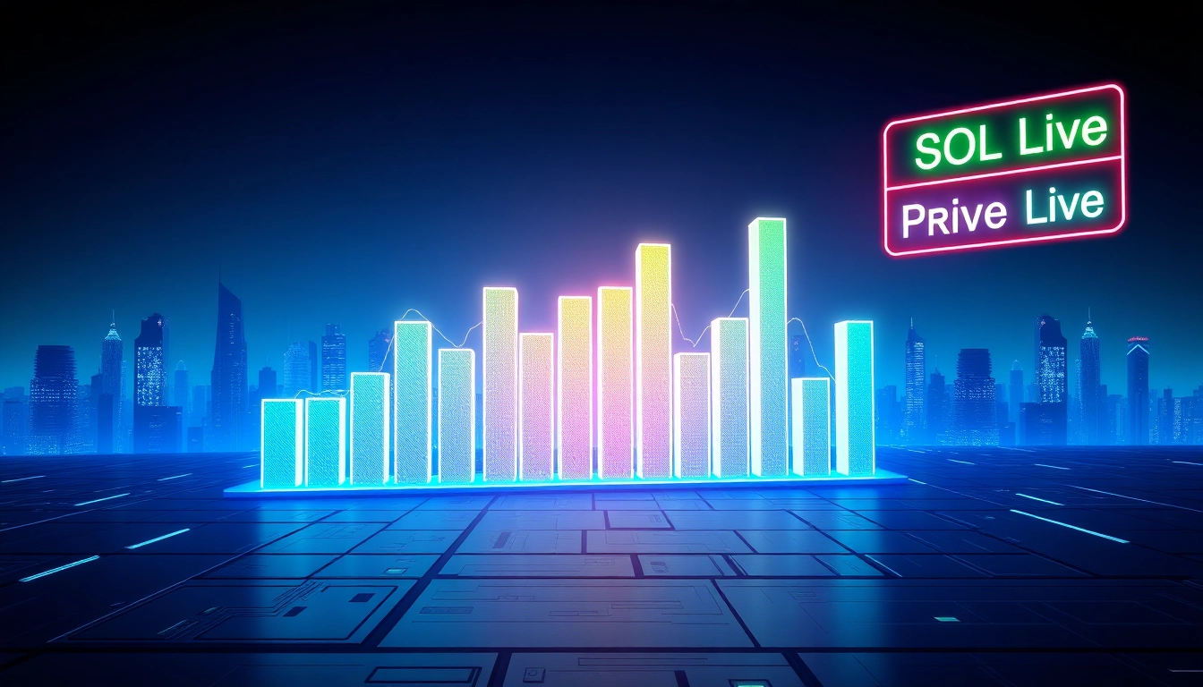 Visualize solana price usd fluctuations with a dynamic 3D graph in a high-tech setting.