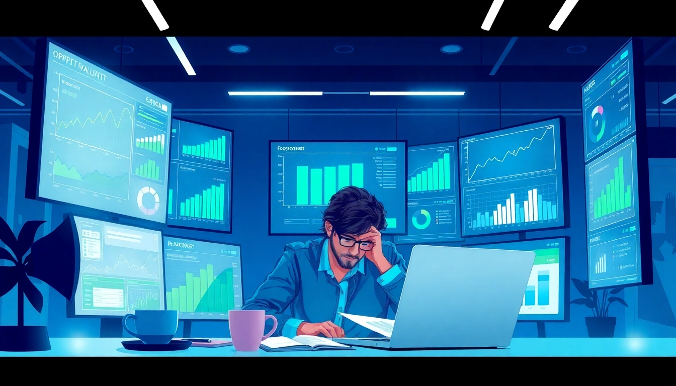 Visualize market insights through a business analyst analyzing charts and data on screens.